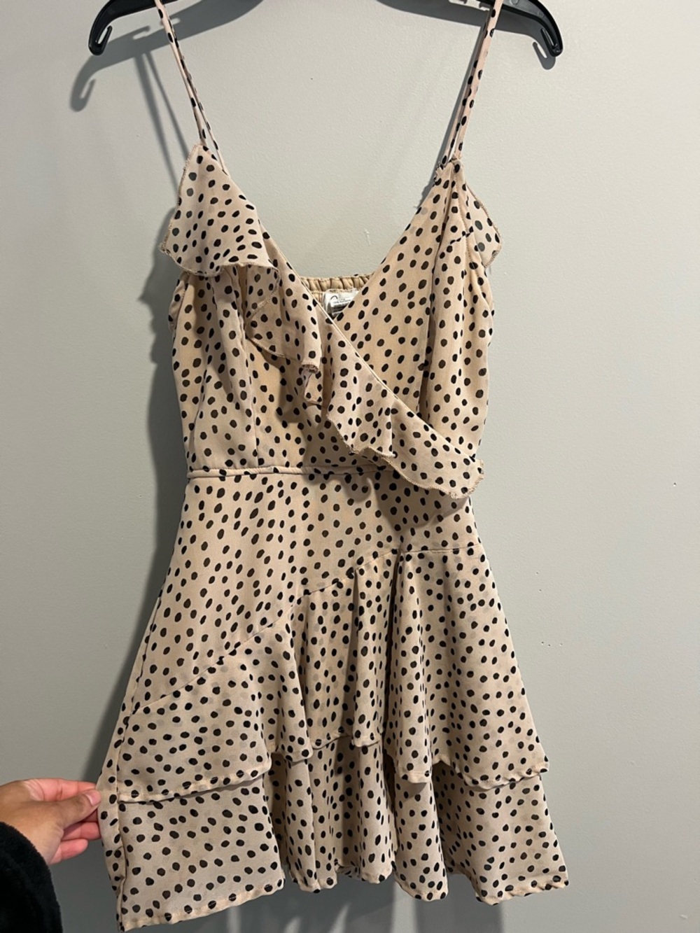 Beige Polka Dot Ruffle Romper